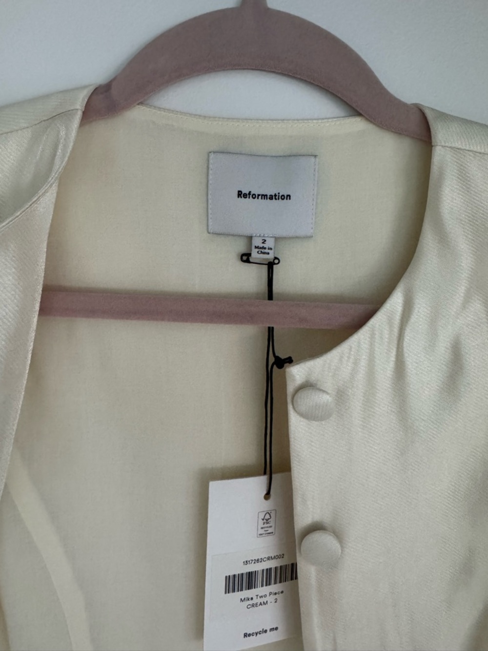 Reformation Mika Two Piece, Cream Mini Skirt - Neutral Satin Finish - Picture 9 of 12